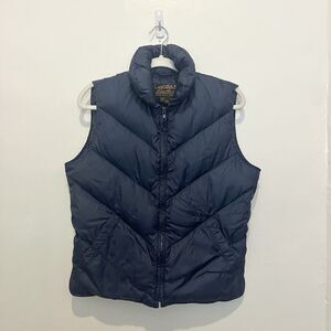 Eddie Bauer Down Vest Navy Blue Full Zip Nylon Pockets Snap Closure Wmns Sz M